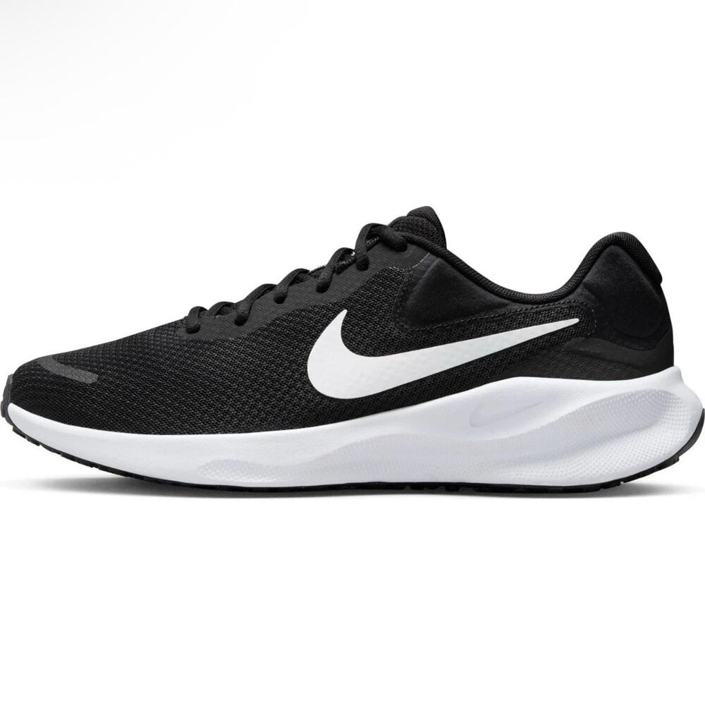 Nike Revolution 7 Wide Mens 10 Black White Running Walking Shoes NEW No Lid